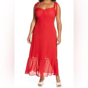 Reformation Nikita Red Midi Dress Tie Shoulder Size 18